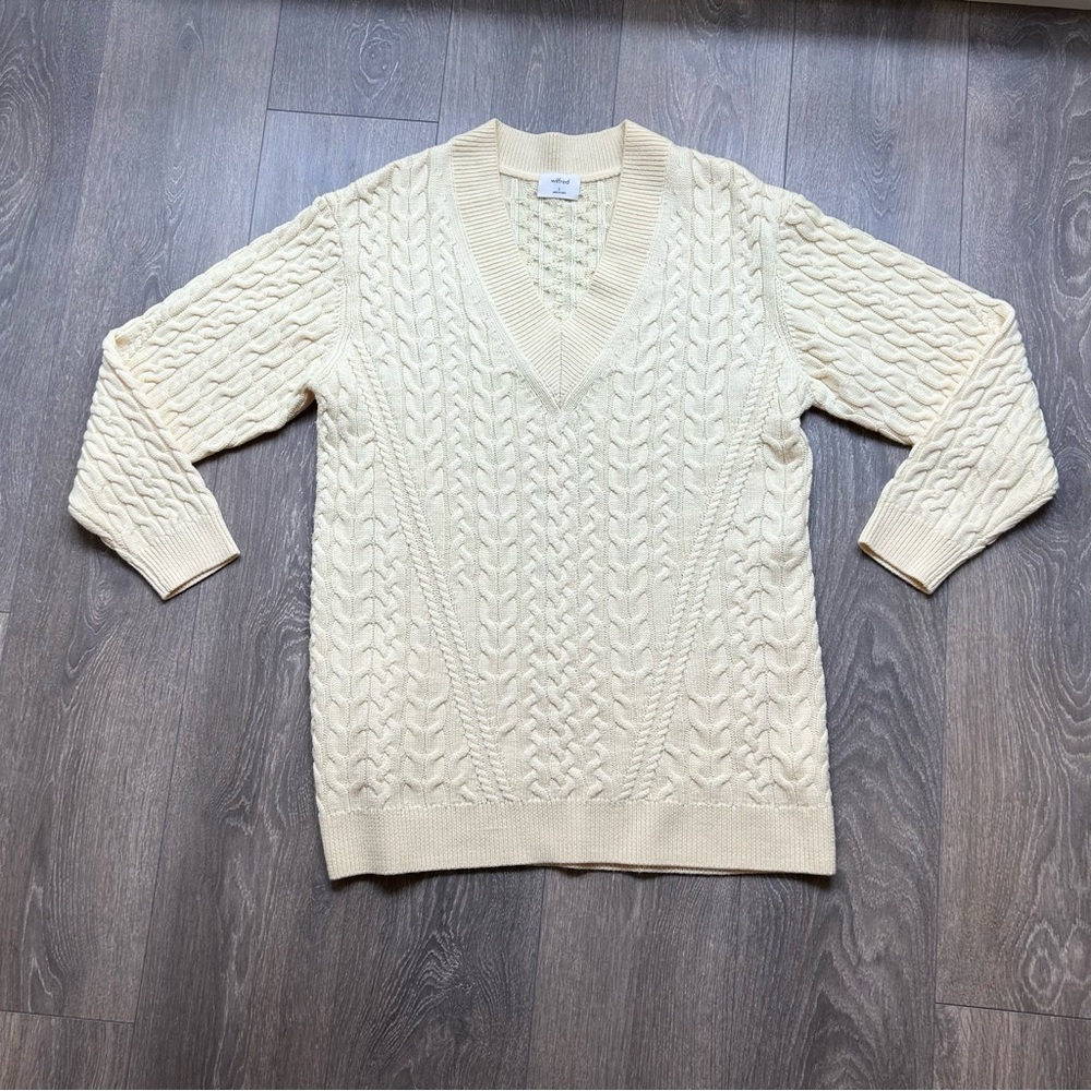 Aritzia Wilfred Devry Sweater Ribbed Cable Knit Chunky Merino Wool Yellow - Picture 2 of 11